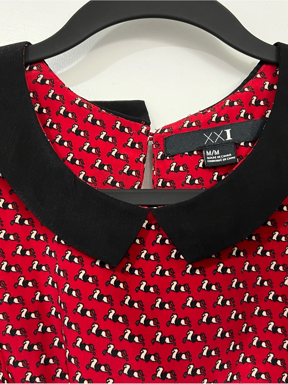 Forever 21 Tiny Horse Dress with Black Peter Pan Collar - Size M
